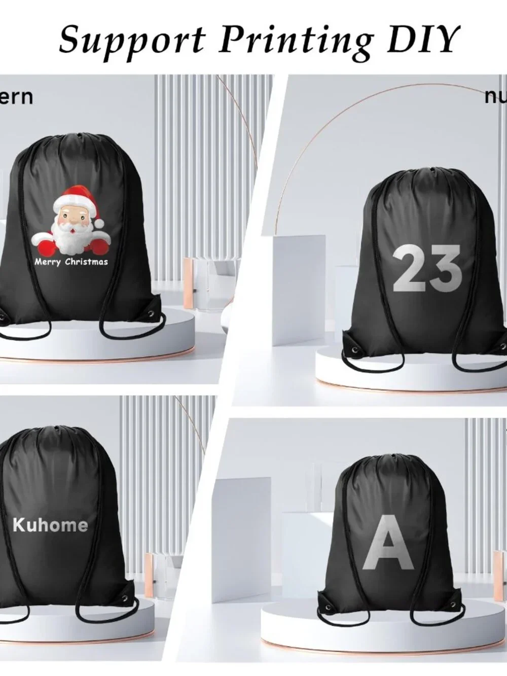 Kuhome 6Pcs Black Drawstring Backpacks Bulk String Bag Cinch Sack Pack Storage K